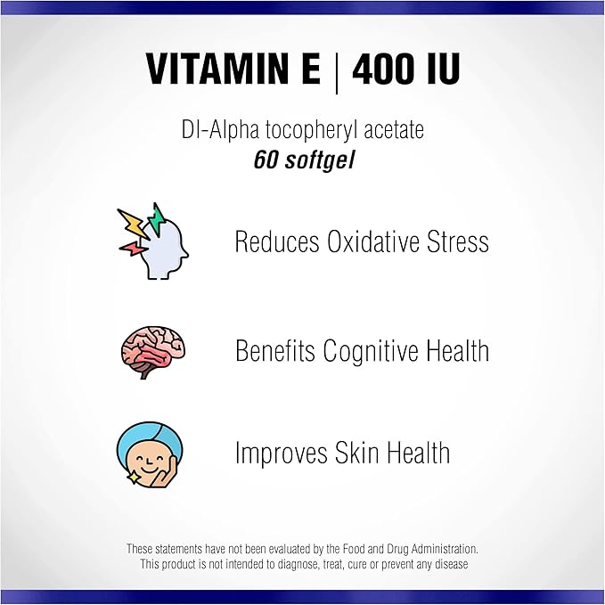 Vitamin E 60 Softgels 400 IU by Natural Systems - Vitamin E Supplements Immune System Support * - Softgels Skin Care - Natural VIT E Non-Sugar, Non-Artificial Flavors or Preservatives