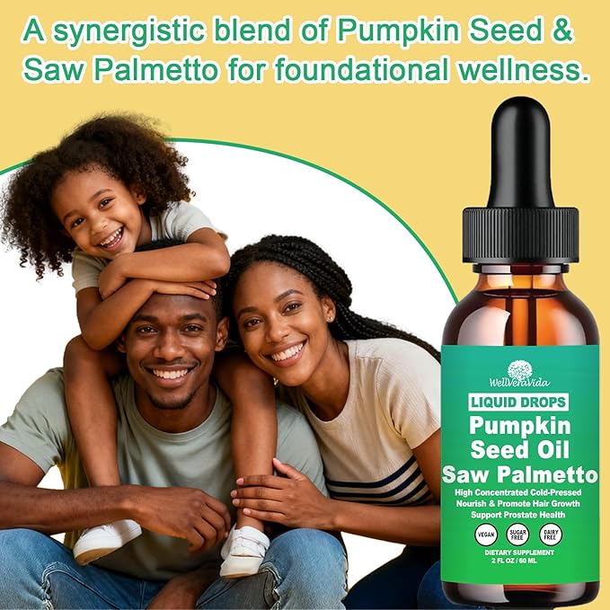 Pumpkin Seed Oil with Saw Palmetto Drops-High Concentrated Pumpkin Seeds Oil Supplement for Hair, Bladder & Prostate Health丨 Cold Pressed, High Absorption Liquid for Women & Men丨NON-GMO, Vegan, 2Fl Oz