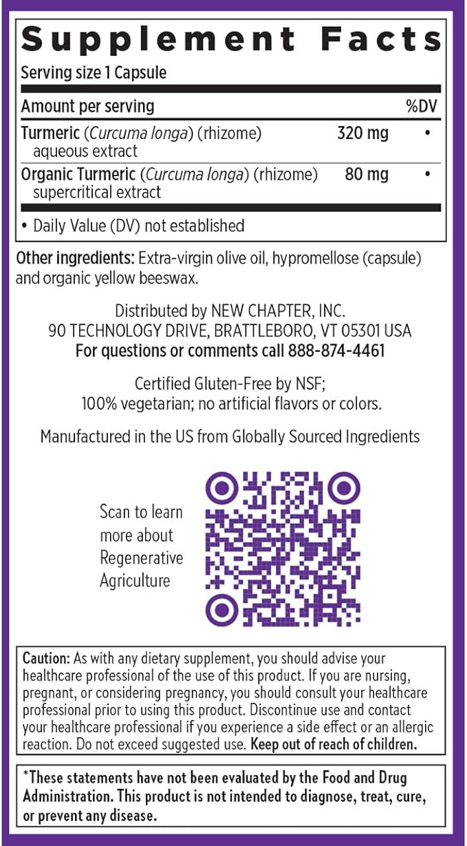 New Chapter Turmeric Supplement, One Daily, Heart, Brain & Healthy Inflammation Support, Supercritical Turmeric Curcumin Means No Black Pepper Needed, Non-GMO, Gluten Free – 120 Count (4 Month Supply)