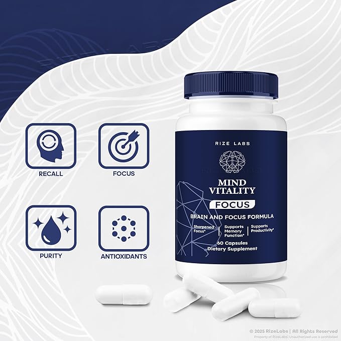 rize labs Mind Vitality Focus Brain Supplement, Mind Vitality to Boost Focus and Concentration & Avoid Mid-Afternoon Fatigue, Mind Vitality Advanced Formula Reviews (180 Capsules) (Pack of 3)