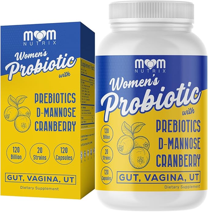 MOM NUTRIX Probiotic for Women - Vaginal, Gut, UT, pH Balance, Feminine & Digestive Health - Prebiotics with Probiotics, Cranberry, D-mannose - Bifidobacterium and Lactobacillus - 120 Capsules