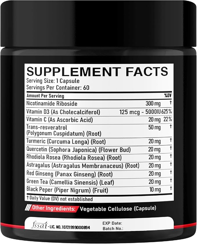 DEDICAD 11in1 NAD Supplement with Nicotinamide Riboside, Quercetin, Resveratrol and 8 More - 2 Month Supply