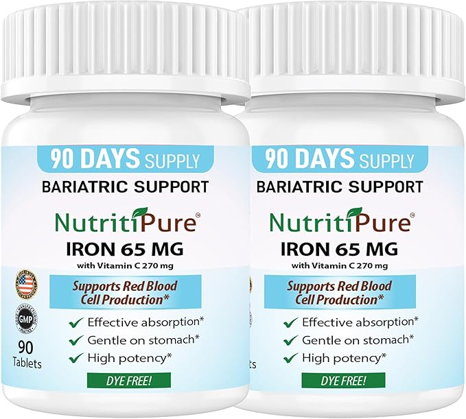 Carbonyl Iron Tablet 65 mg with 270 mg Vitamin C |180 Days Supply | for Women/Men | High Potency Bariatric Vitamins for WLS Patients Including Gastric Bypass | Dye Free (2)