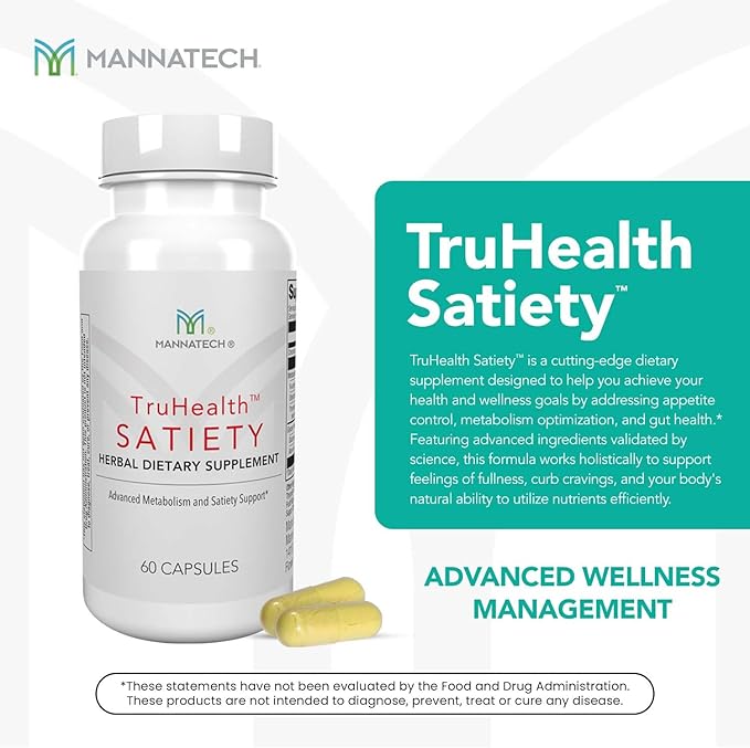 Mannatech - TruHealth Satiety - Encourages Mindful Eating & Balanced Habits, Gut Health Formula with MetaboBiome Blend & Chromium - 60 Capsules