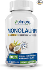 Palmara Health Premium Monolaurin 1,200mg per 2 capusle Serving, 1 Pack (100 Capsules)