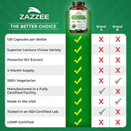 Zazzee Extra Strength Wild Lettuce 10:1 Extract, 120 Vegan Capsules, 4 Month Supply, Lactuca Virosa, Relaxation, Calm & Mood Support, Concentrated 10X Extract, 100% Vegetarian, Non-GMO, Made in USA