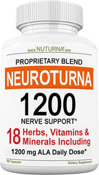 Neuroturna Support Supplement with 1200 mg Pure Alpha Lipoic Acid - Maximum Strength Formula with ALA + Vitamins + Minerals + Herbs - Best Natural Support - 180 Capsules