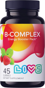LIVS Vitamin B Complex Gummies with B12, Biotin, B3, B6 & Vitamin C for Kids & Adults | Energy, Support & Recovery Supplement | Promotes Mood, Metabolism & Nerve Function | Strawberry Flavor – 45 Ct
