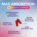 Prenatal Vitamins for Women with Folic Acid + Omega 3 DHA for Fetal Brain Development, Best Prenatal Vitamin Supplement, Daily Pregnancy Multivitamin Nutritional Support, Non-GMO - 120 Softgels
