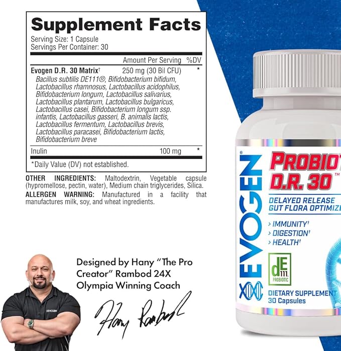 Evogen Probiotic D.R. 30 | Delayed Release Gut Flora Optimizer | Supports Immunity, Digestion, & Health | 30 Billion CFUs | 30 Capsules