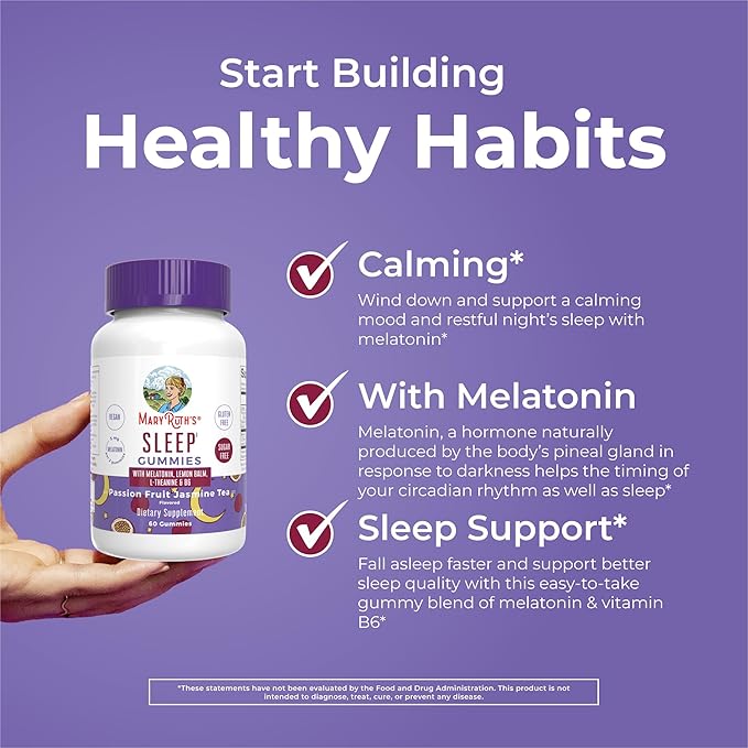 MARYRUTH'S Melatonin 5mg Sleep Gummy with L-Theanine | Lemon Balm | Vitamin B6 | Sugar-Free | Relaxation | Vegan | Non-GMO | Gluten Free | 60 Count