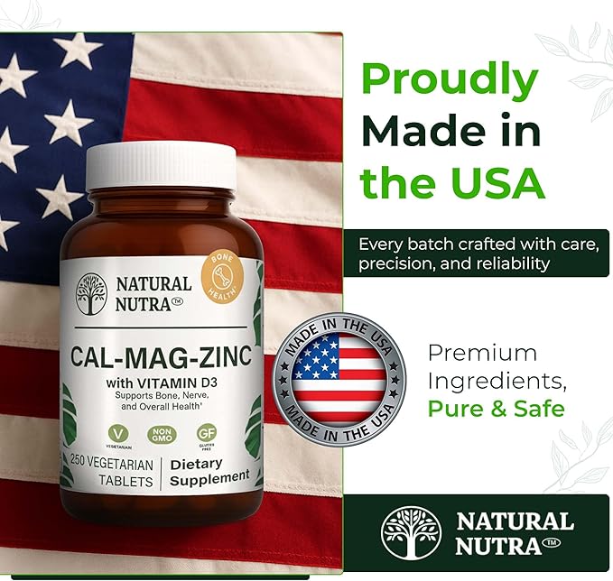 Natural Nutra Calcium Magnesium Zinc with Vitamin D3 - CMZ Supplement | Bone Strength, Immune Support, Muscle & Nerve Health - Cal-Mag Zinc Supplement - Digestion Support - 250 Tablets (Pack of 2)