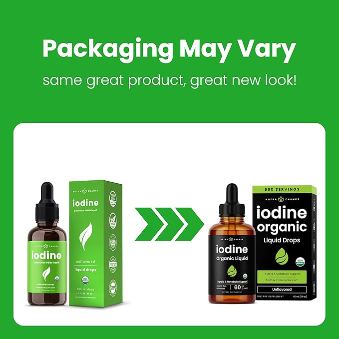 Organic Iodine Liquid Drops - 250 mcg Iodine Supplement for Women & Men - Potassium Iodide Solution 250 mcg - 590 Servings - Thyroid, Hormone & Metabolic Support - Non-GMO, Vegan