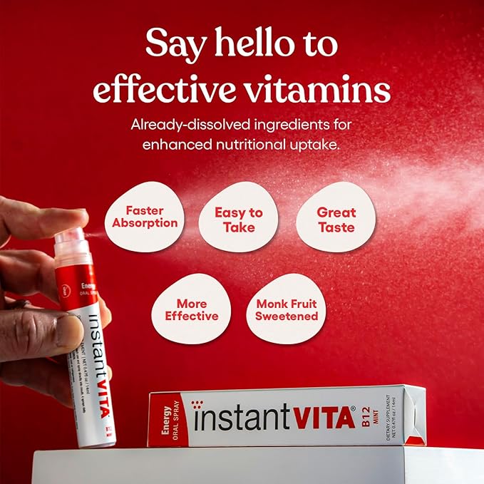 instantvita Energy Supplement – Vitamin B12 1000 mcg Oral Spray for Faster Absorption, 1-Month Supply, Mint Flavor, 0.47 Fl Oz