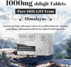 Shilajit Tablets 1000 MG, 100% Himalayan Organic, Shilajit Supplement Rich in Fulvic Acid & 85+ Trace Minerals for Men and Women, Energy & Immune System, 60 Count