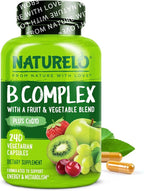 NATURELO Vitamin B Complex, 240 Capsules, Vegan, CoQ10, Methyl Folate, Biotin, Fruit & Veg Blend, Supports Energy and Healthy Stress Response, Super B Complex Vitamins for Women and Men