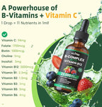 Vitamin B Complex Drops, Active B12 Methylcobalamin 5000mcg, B6, B1, B2, B5, B7, B3, Folate with Vitamin C, B12 Sublingual Liquid Fast Absorption | Boost Energy, Focus & Immunity, Vegan | 60 Servings
