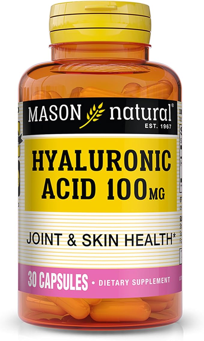 MASON NATURAL Hyaluronic Acid 100 mg - Healthier Hair, Strong Nails and Hydrated Skin, Anti Aging Formula, 30 Capsules