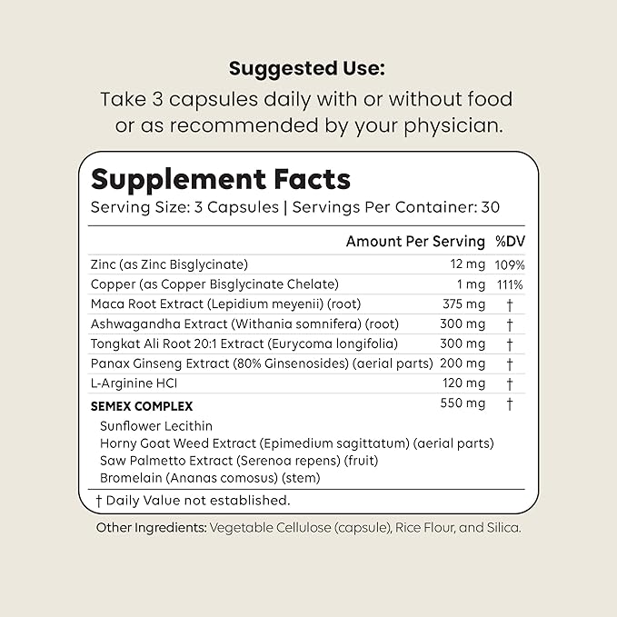 SEMEX Semen Volume Booster – Doctor Formulated Natural Support for Male Sperm Health, Load Volume Boost & Stamina – Non-GMO, Vegan, Gluten-Free, Fertility Supplement Made in USA - 90 Count