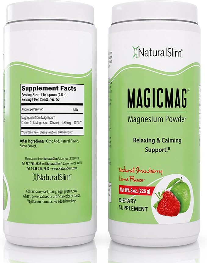 NaturalSlim MagicMag - Highly Absorbable Magnesium Citrate Powder for Relaxation, Energy, Better Sleep & Metabolic Support - Magnesium Supplement for Women & Men - Strawberry & Lime Flavored 8oz