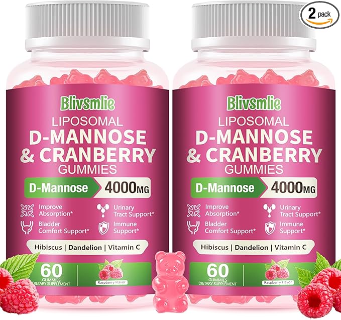 2 Pack Liposomal D-Mannose Gummies 4000mg Complex Cranberry 1500mg & Hibiscus,High-Potency Formula for Women Urinary Tract & Immune Support,Liver, Bladder Flush Cleanse Wellness Supplement
