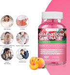 Magnesium Glycinate Gummies 1000mg, High Absorption Sugar Free Magnesium Potassium Supplement for Relaxation, Stress Relief, and Sleep Support for Adults & Kids - 90 Peach Gummies