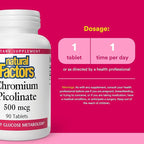 Natural Factors Chromium Picolinate 500 mcg - Supports Healthy Metabolism & Chromium Levels - Aids Macronutrient Breakdown - 90 Tablets (90 Servings)