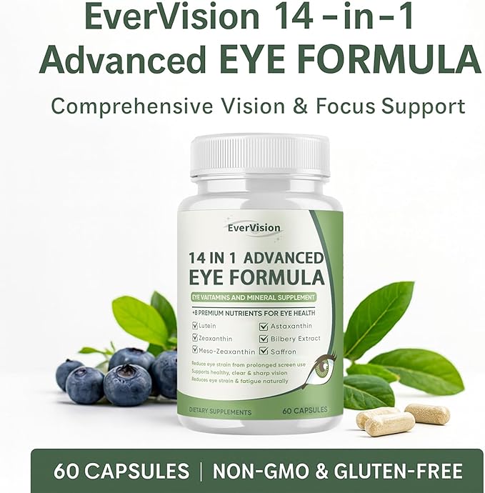 14 in 1 Advanced Eye Formula – Eye Vitamin and Mineral Supplement with Lutein, Zeaxanthin, Zinc & Bilberry Extract – Vision & Focus Support (2)