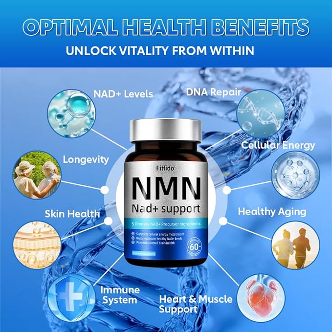 NMN Capsules 250mg with 5-in-1 NAD+ Precursor Complex | Supplement with NMN, Resveratrol, TMG & CoQ10 | Supports NAD Levels, DNA Maintenance & Anti-Aging |Non-GMO, 60 Capsules