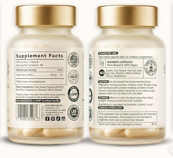 Spermidine Supplements - 1260mg | Ultra-Pure 99% Spermidine, Made in USA & USA 3rd-Party Tested |100x More Potent, Spermidine Supplements for Women & Men, Longevity Support