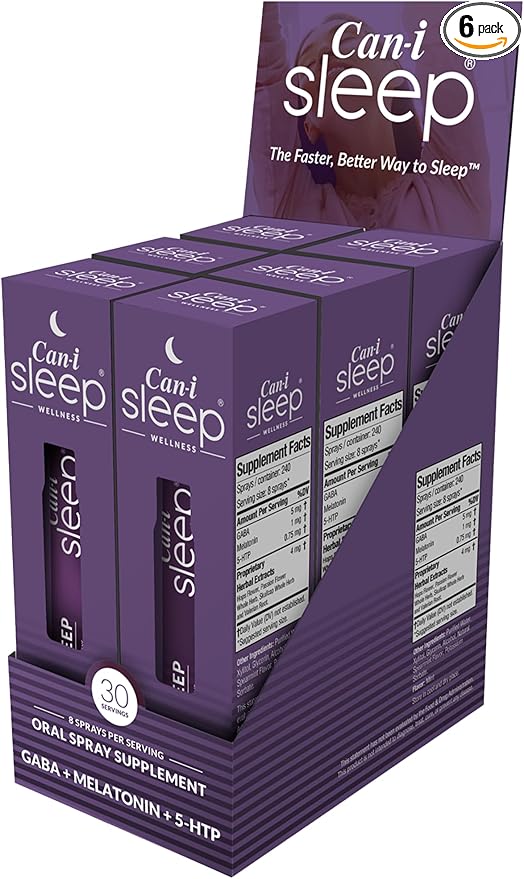 Can-i Sleep Aid Spray for Adults – Fast-Acting Sleep Spray for Sleeplessness, Travel & Students – Fall Asleep Fast & Stay Asleep – Melatonin Spray with GABA & 5-HTP – 180 Servings (6 Pack)