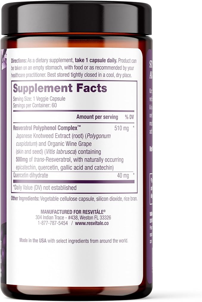ResVitále Resveratrol 500 mg - Resveratrol Supplement for Men and Women - 60 Veggie Capsules