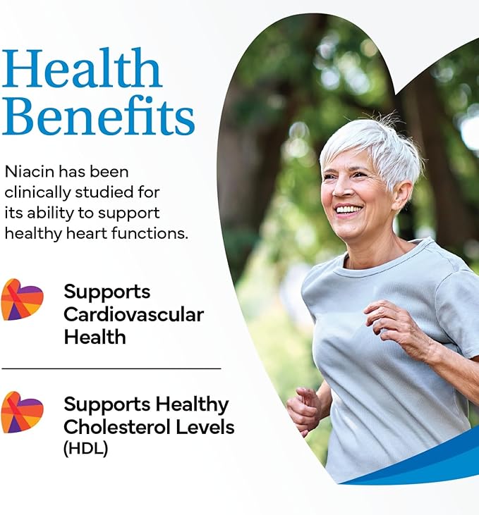 Slo-Niacin Slow Release Niacin 500mg – Vitamin B3 Supplement for Heart Wellness – Flush-Free B3 Vitamins for Cholesterol & Cardiovascular Support – 100 Tablets