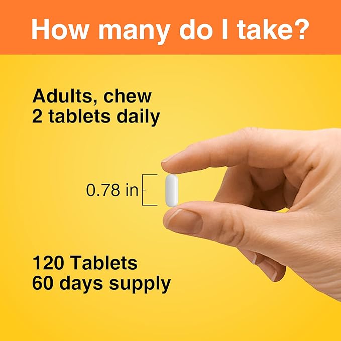 1000mg Vitamin C, 120 Chewable Tablets, 60 Day Supply, Supplement for Immune Support, Gluten-Free, Orange Flavor, 2 Pack