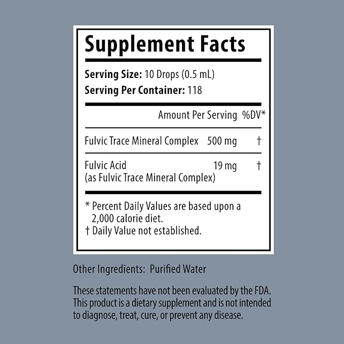 Organic Trace Minerals Electrolyte Drops with Fulvic Acid 2 oz Alkaline Liquid Minerals for Water - Supports Gut Health, Energy, Stamina, and Nutrient Uptake