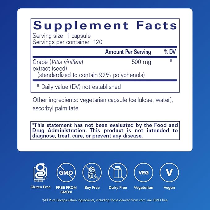 Pure Encapsulations Grape Pip 500 mg | Supports Vascular Health | 120 Capsules