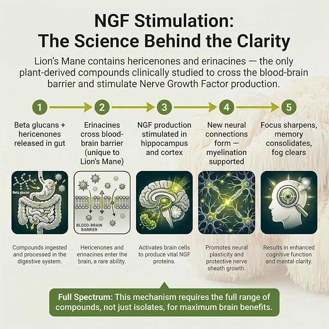 Lion’s Mane Mushroom Supplement 1000mg - Dual Extract for Focus Memory & Mental Clarity - High Potency Nootropic Brain Supplement with 20% Beta-Glucans - Fruiting Body & Mycelium - 60 Caps