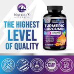 Turmeric Curcumin Supplement - 1750mg Organic Turmeric Per Serving - 95% Curcuminoids, Ginger & BioPerine Black Pepper for Best Absorption - Natural Vegan Joint Support, Bottled in USA - 240 Capsules