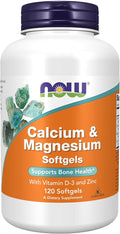 NOW Foods Supplements, Calcium & Magnesium with Vitamin D-3 and Zinc, Supports Bone Health*, 120 Softgels