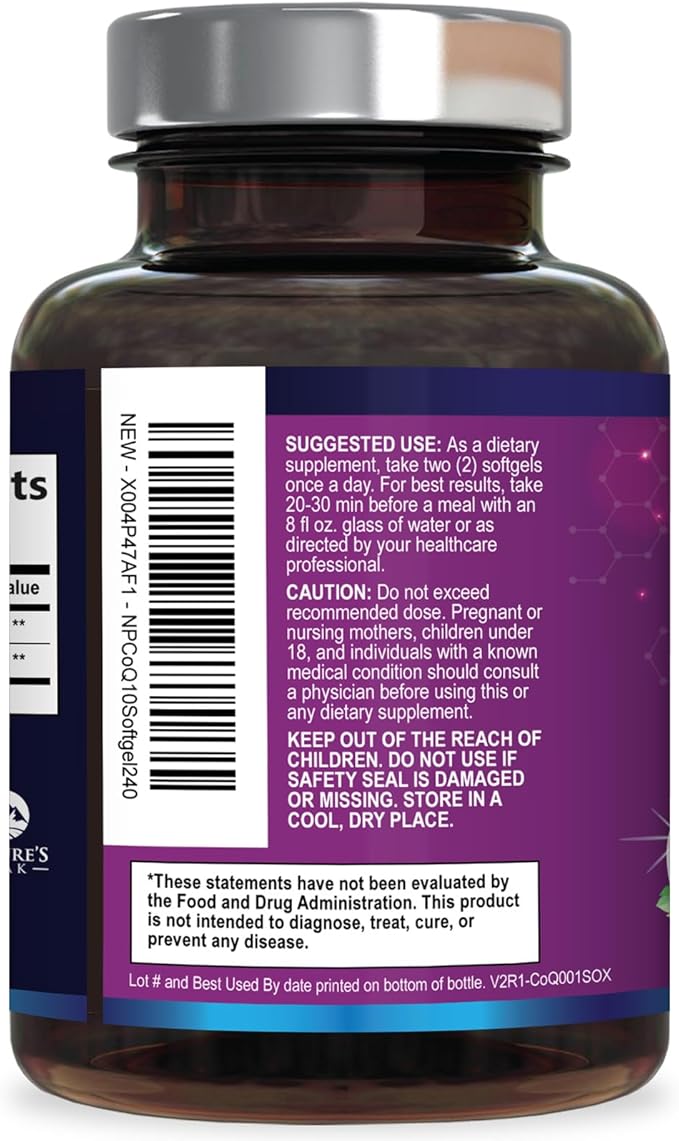 CoQ10 Softgels - Ultra High Absorption Coenzyme Q10 200mg Per Serving - Co Q 10 Softgel Supplement With Black Pepper, Energy & Heart Support Antioxidant - for Women & Men, Bottled USA - 240 Softgels