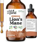 Wild & Organic Lions Mane Liquid Drops - Brain & Focus Support - Lion's Mane Mushroom Supplement - Hericium Erinaceus Mushroom Drops - Mix with Powder - Sugar & Alcohol-Free Extract Tincture - 4 oz