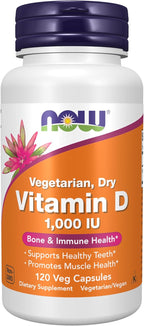 NOW Foods Supplements, Vitamin D 1,000 IU Dry, High Potency, Strong Bones*, Structural Support*, 120 Veg Capsules