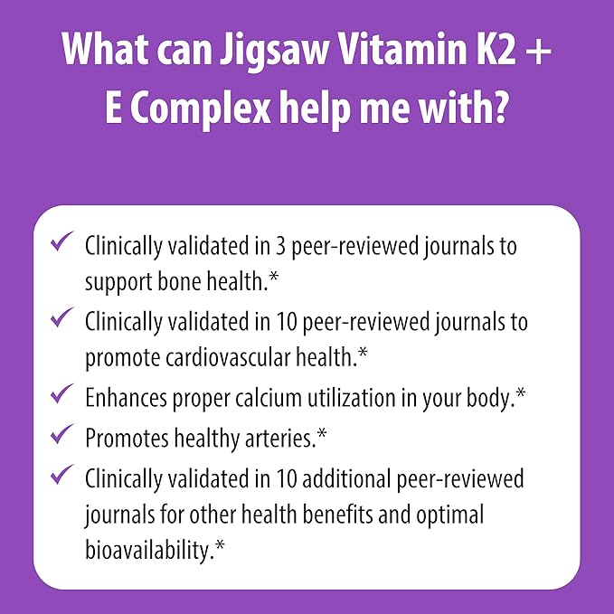 Jigsaw Health Vitamin K2 + E Complex | Promotes Healthy Bones | 60 Softgels | 60 Servings