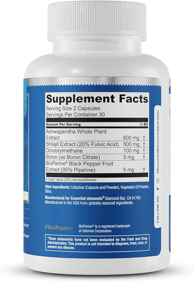 Essential Elements T-Hero - Daily Testosterone Support for Men - Promotes Vitality & Drive - with Ashwagandha, Shilajit, Boron, DIM - 60 Count - 30 Servings (2-Pack)