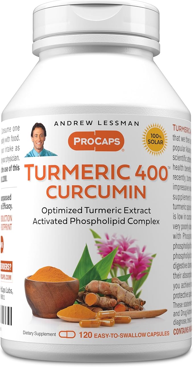 ANDREW LESSMAN Turmeric 400mg - 120 Capsules - 95% Curcuminoids as Phospholipid Complex for Optimum Benefits and Absorption, High Potency Standardized Extract, Small Easy to Swallow Capsules