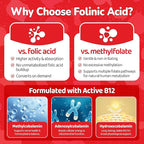 Folinic Acid Gummies for Kids & Adults, 1000 mcg Folate with Triple-Active B12 (Methyl, Adenosyl & Hydroxo), Bioactive Folic Acid, Gentle & Clean
