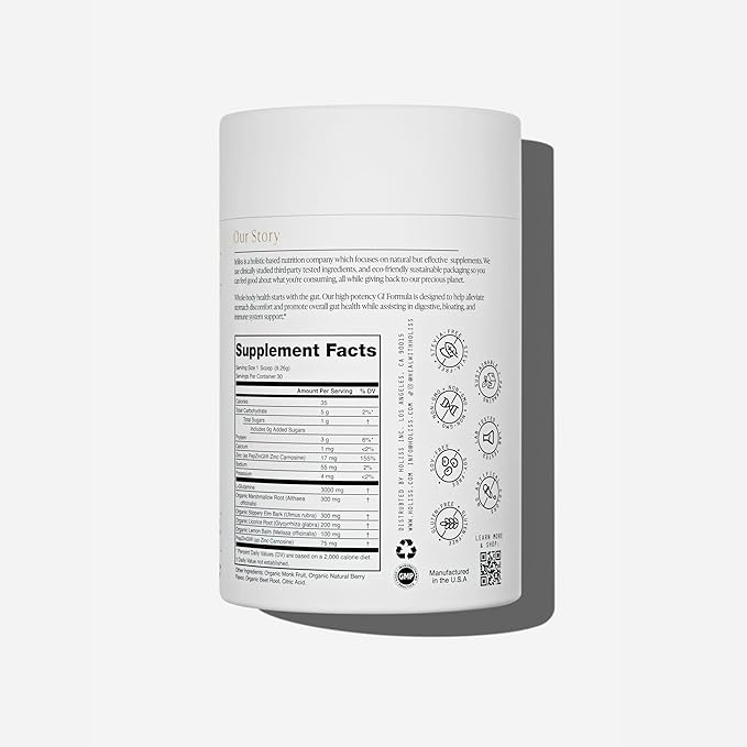 Daily Gut Health Powder 6-in-1 All Natural Supplement, Slippery Elm, L Glutamine, Lemon Balm with PepZinGI - Bloat & Gas Relief, GI Lining Repair, IBS Support - Mixed Berry, 30 Servings