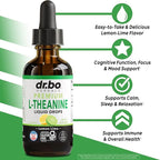 L Theanine 200mg Liquid Drops - Natural Sleep Support & Focus Supplement for Kids & Adults - Vegan, Non-GMO, Gluten Free 200mg Pure L-Theanine Drops Liquid Supplements, Mood Ltheanine for Kids 2 FL Oz