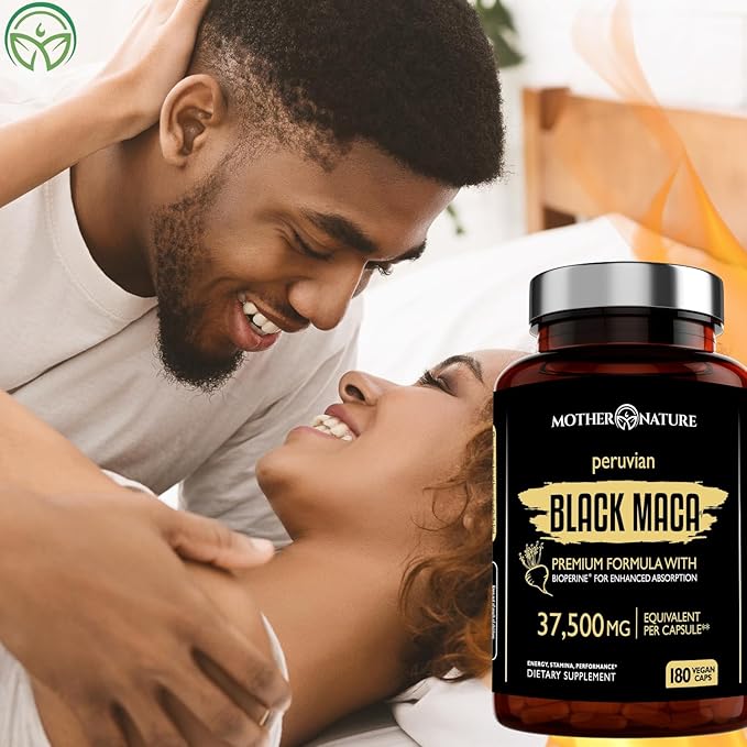 Black Maca Root 50:1 750mg – 180 Capsules Organic Peruvian Maca Peruana Supplement for Men | High Potency Energy, Mood & Performance Support | Vegan, Non-GMO