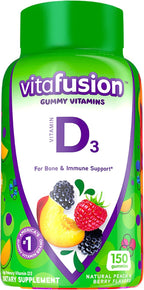 Vitafusion Fiber Well Sugar Free Fiber Supplement & Vitamin D3 Gummy Vitamins for Bone and Immune System Support, Peach, BlackBerry and Strawberry Flavored, 50 mcg Vitamin D, 75 Day Supply, 150 Count